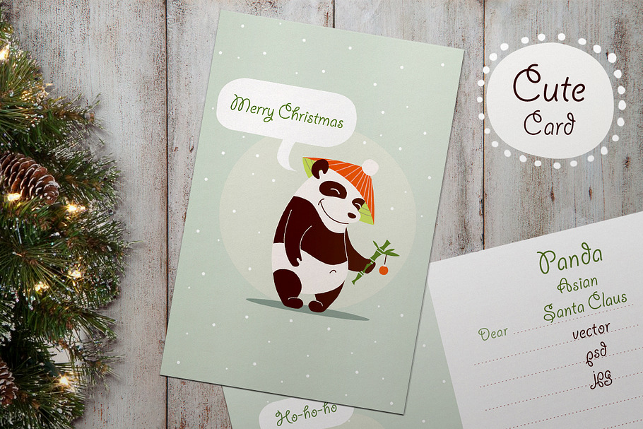 Christmas greeting card "Panda Santa in Postcard Templates - product preview 8