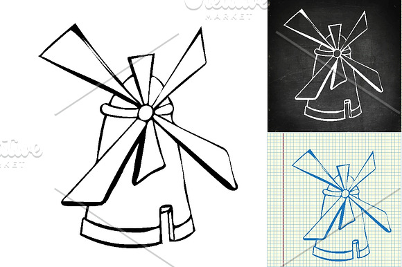 Wind mill set in Illustrations - product preview 1