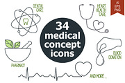 34 medical concept icons set