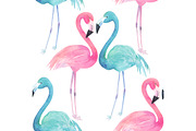 Watercolor Pattern with Flamingo