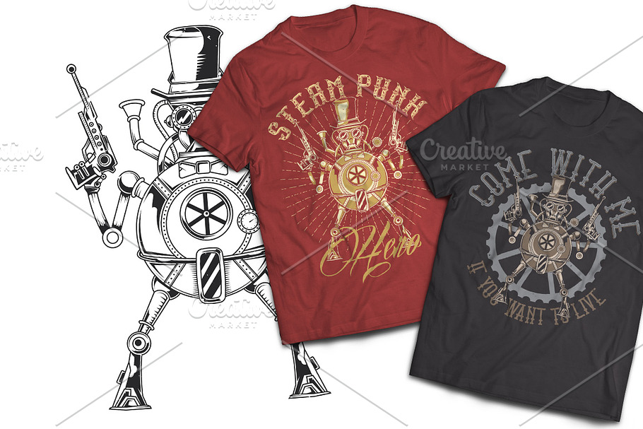 Steam Punk T-shirt And Poster Labels in Illustrations - product preview 8