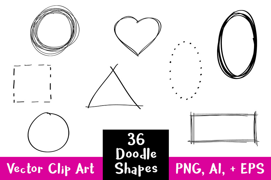 36 Doodle Basic Shapes Clipart