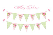Cute vintage shabby chic textile bunting flags ideal for baby shower, wedding, birthday