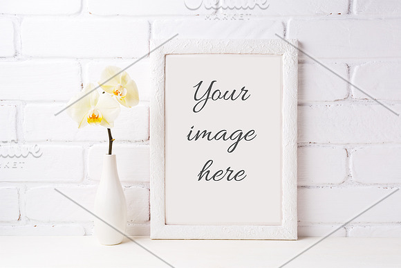 White frame mockup with yellow orhid in Print Mockups - product preview 1