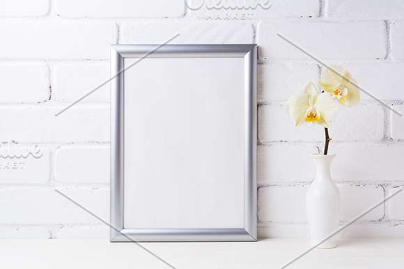 Silver frame mockup with orhid in Print Mockups - product preview 1