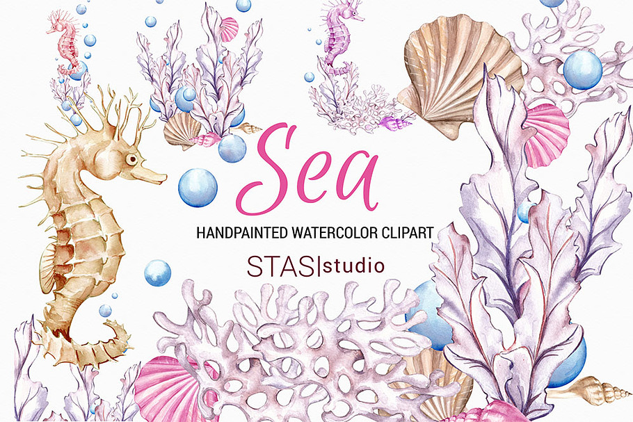 Ocean Watercolor Clipart Seahorse