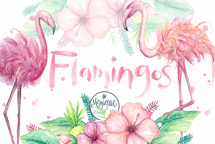 Flamingo clipart, watercolor