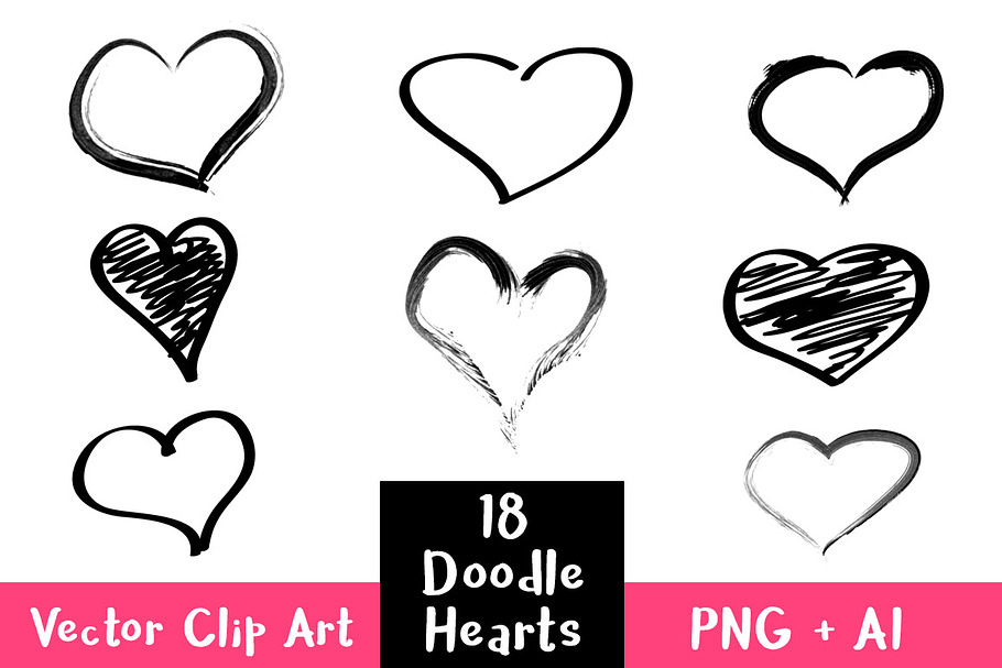 18 Doodle Hearts Clipart