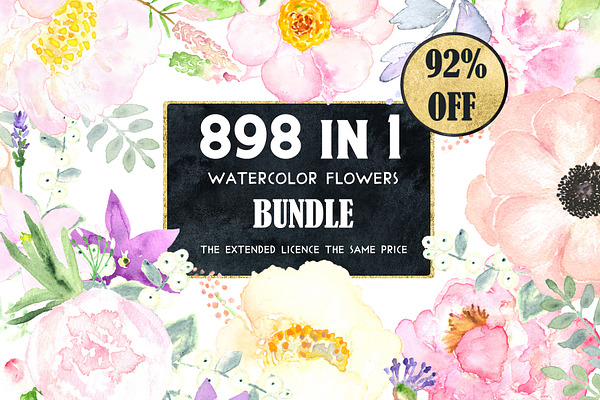 92% OFF Watercolor flowers BUNDLE