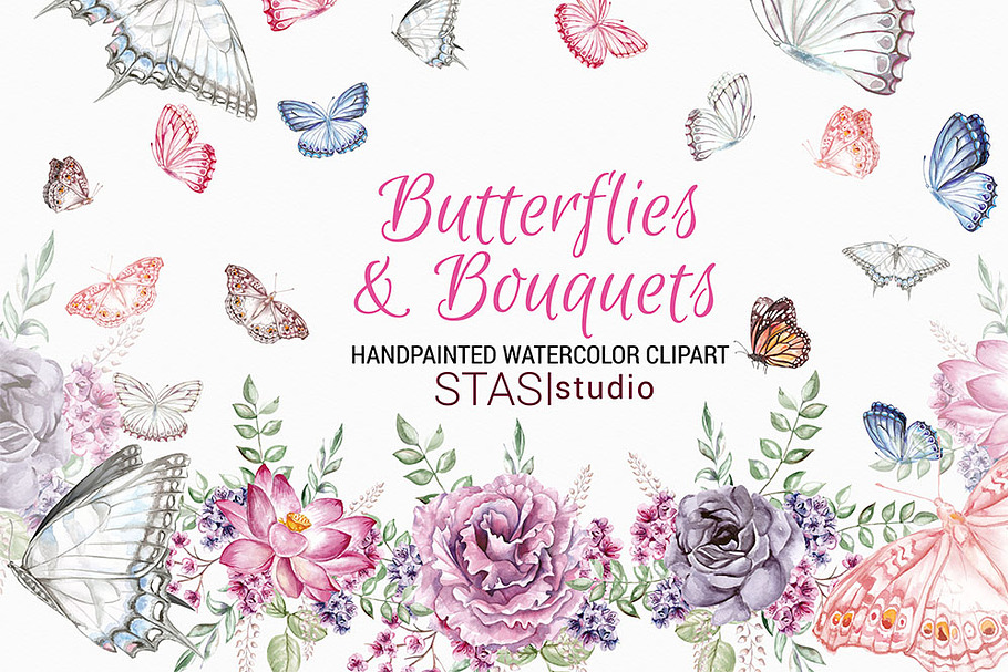 Watercolor Butterflies Clipart in Illustrations - product preview 8