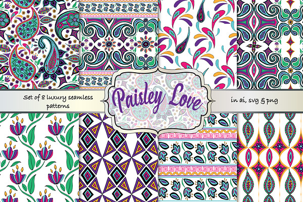 Paisley Love seamless pattern set