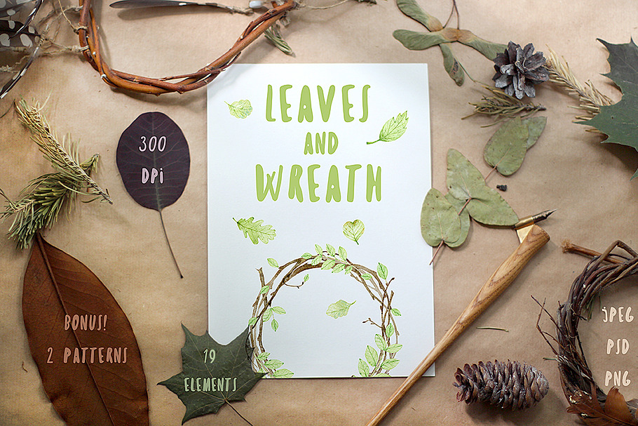 Watercolor Leaves and Wreath in Illustrations - product preview 8