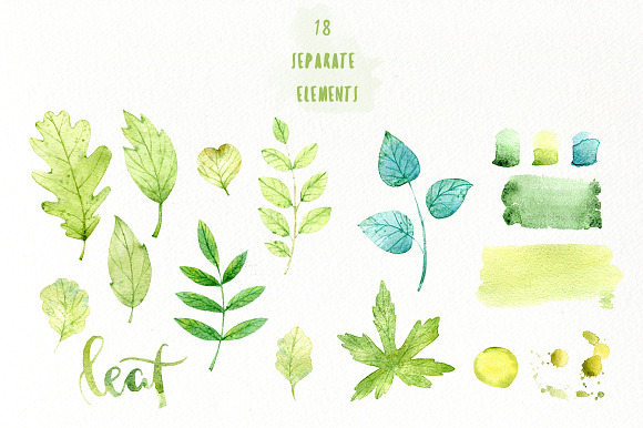 Watercolor Leaves and Wreath in Illustrations - product preview 1