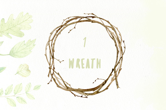 Watercolor Leaves and Wreath in Illustrations - product preview 2
