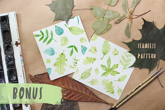 Watercolor Leaves and Wreath in Illustrations - product preview 3