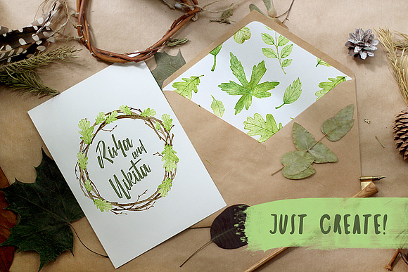 Watercolor Leaves and Wreath in Illustrations - product preview 4