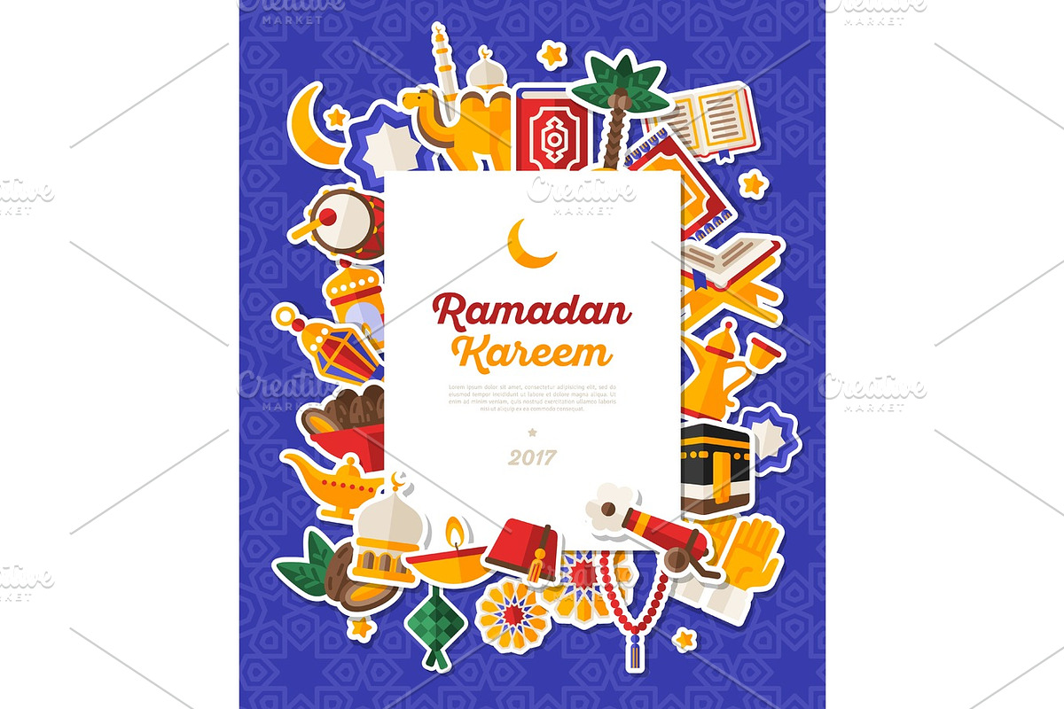 Ramadan Kareem Banner With Flat Sticker Icons in Illustrations - product preview 8