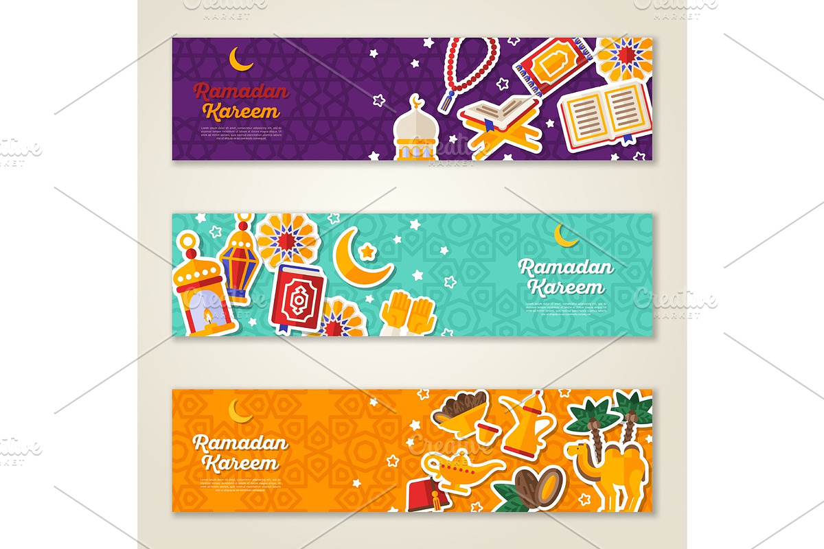Ramadan Kareem concept horizontal banners in Illustrations - product preview 8