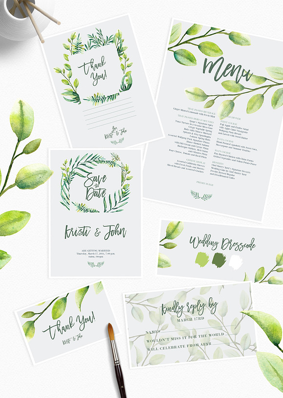 Watercolor Greenery in Illustrations - product preview 4