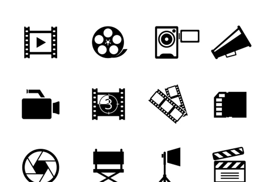 Simple Black and White Video Icons in Black And White Icons - product preview 8