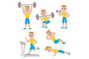Young man doing sport exercises, training, weightlifting, doing sit-ops, push-ups