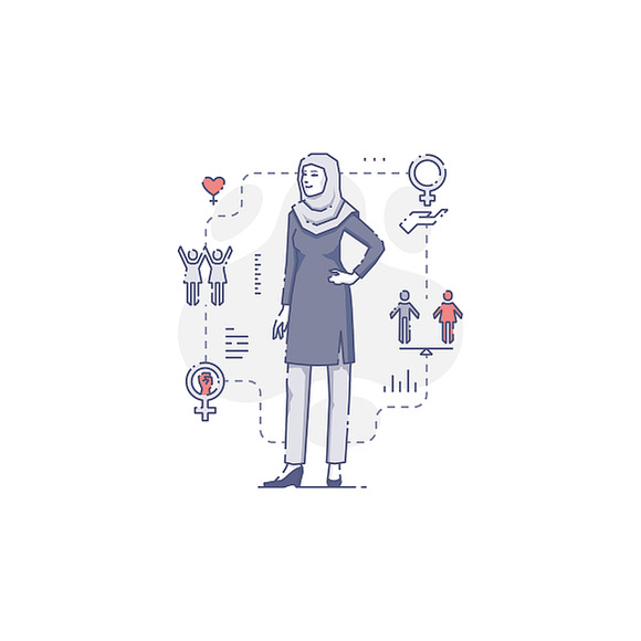 Muslim woman stands akimbo in Illustrations - product preview 1