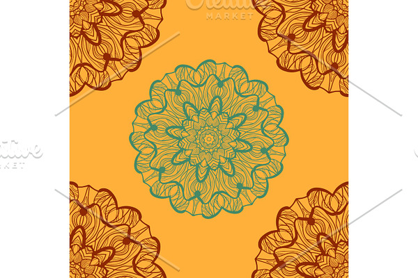 Ornamental henna mandala card. Geometric circle element in vector. Perfect cover or any other kind of design, birthday and other holiday postcard, kaleidoscope medallion, yoga yantra, indian motifs.