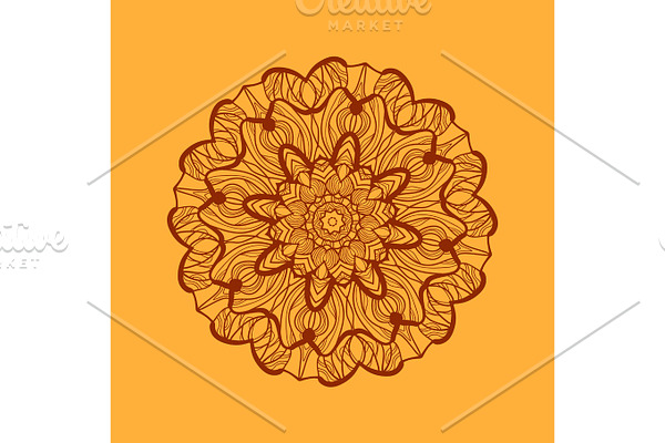 Mandala-like coloring work texture. Hand-drawn new-age pattern round lace. Abstract vector tribal ethnic yoga yantra background tile on henna color background