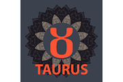 Taurus. Zodiac icon with mandala print. Vector icon.