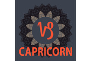 Capricorn. Goat. Zodiac icon with mandala print. Vector icon.