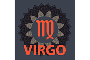 Virgo. Virgin. Zodiac icon with mandala print. Vector icon.