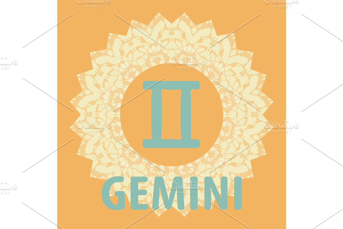 Gemini. Twins. Zodiac icon with mandala print. Vector icon. in Illustrations - product preview 8