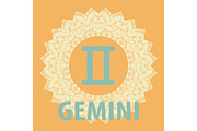 Gemini. Twins. Zodiac icon with mandala print. Vector icon.