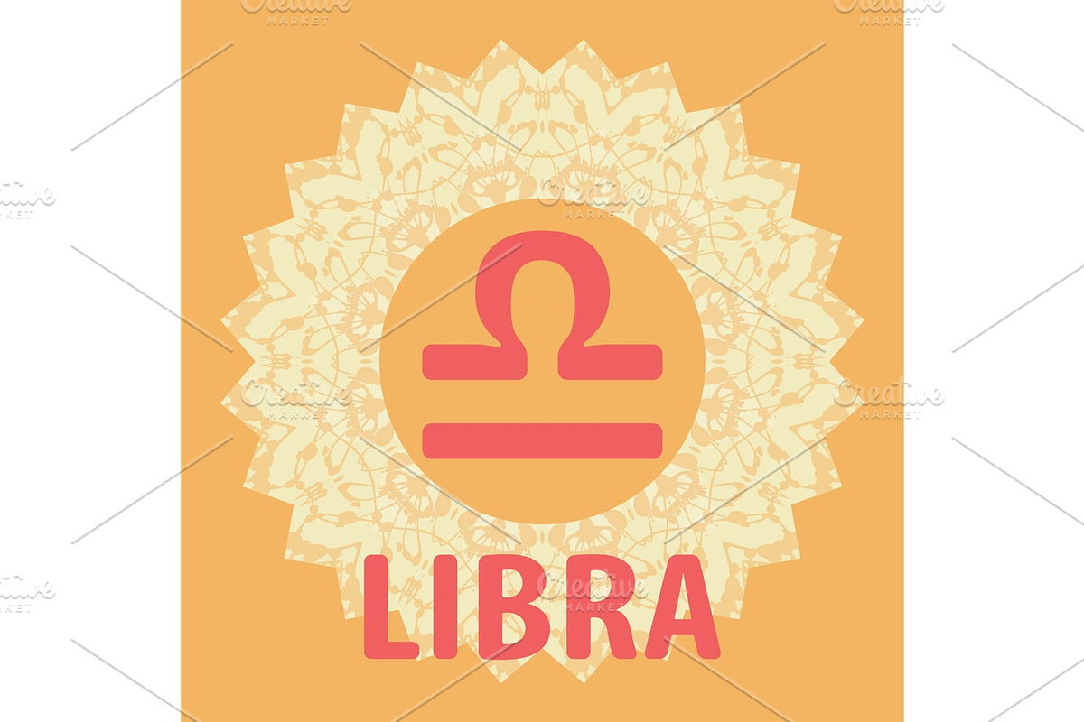 Libra. Scales. Zodiac icon with mandala print. Vector icon. in Illustrations - product preview 8