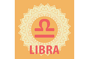 Libra. Scales. Zodiac icon with mandala print. Vector icon.