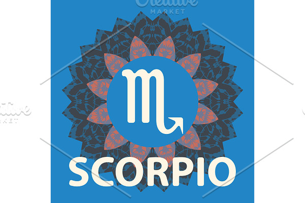 Scorpio. Scorpion. Zodiac icon with mandala print. Vector icon.