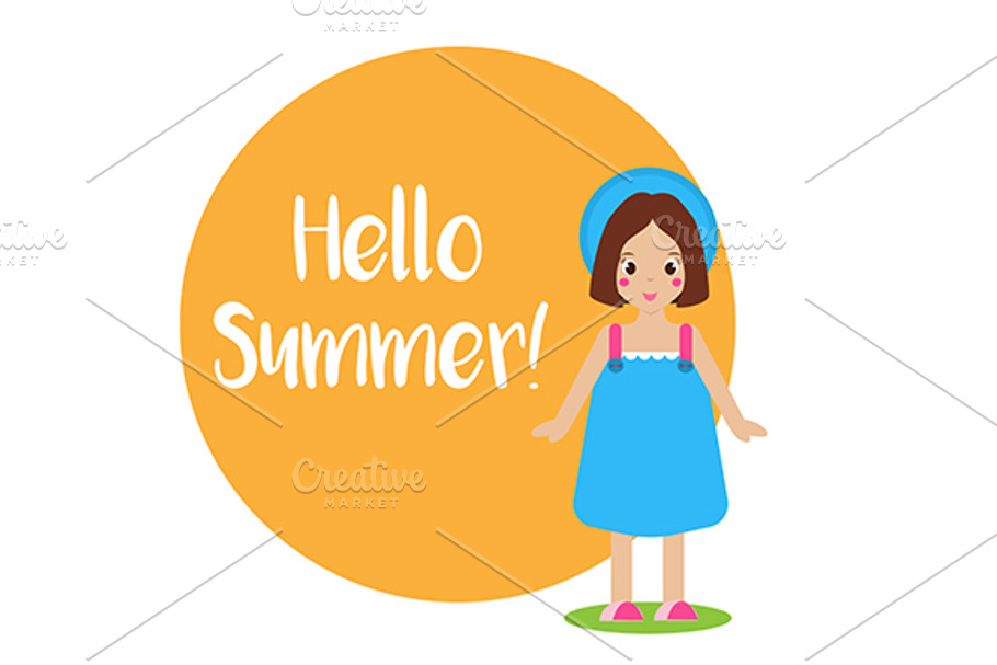 Summer background Girl in blue dress in Illustrations - product preview 8