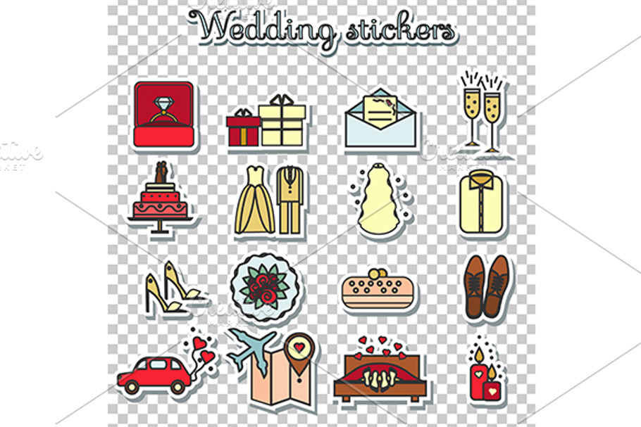 Wedding icons, stickers png+eps