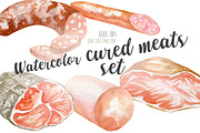 Watercolor cured meats set