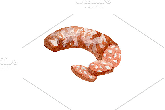 Watercolor cured meats set in Illustrations - product preview 2