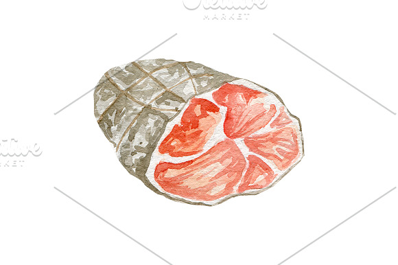 Watercolor cured meats set in Illustrations - product preview 5