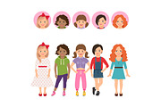 Teenage girls with avatar icons set