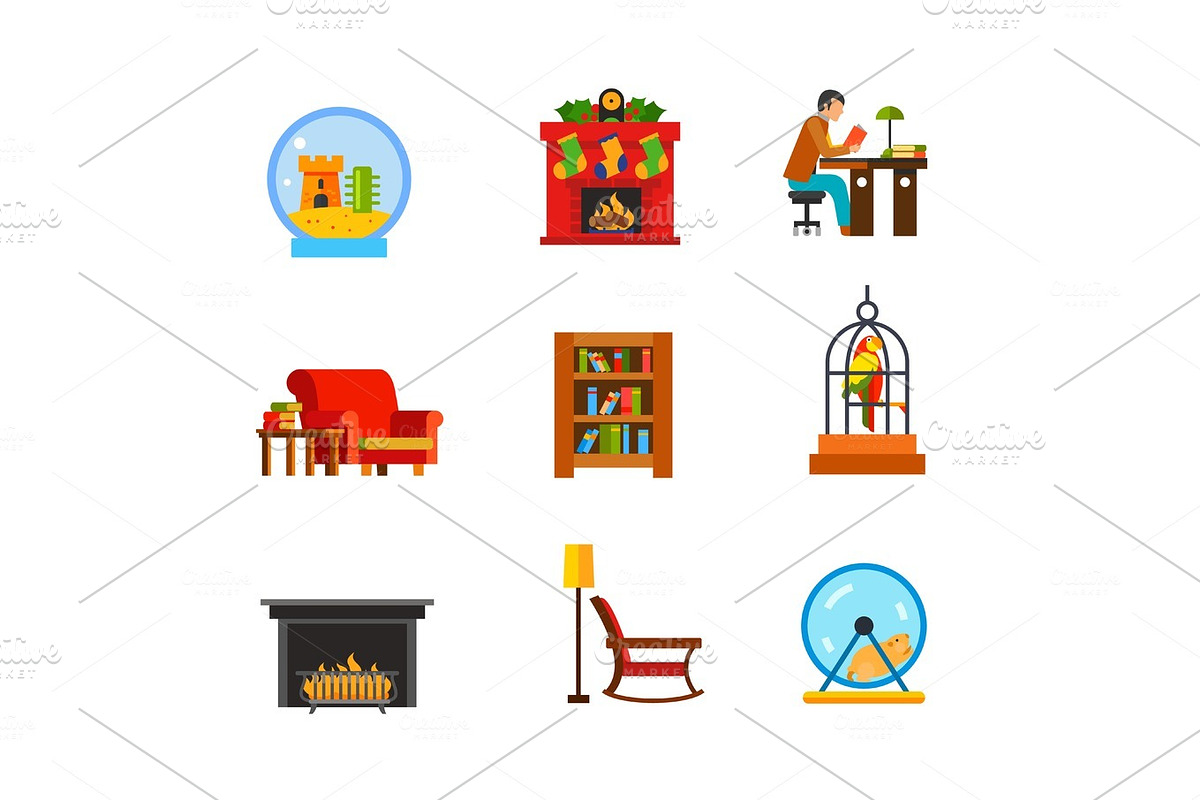 Domestic life icon set in Illustrations - product preview 8