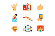 Hands in various spheres of life icon set
