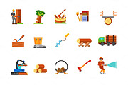 Sawmill and firefighting icon set