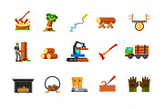 Sawmill and wood icon set