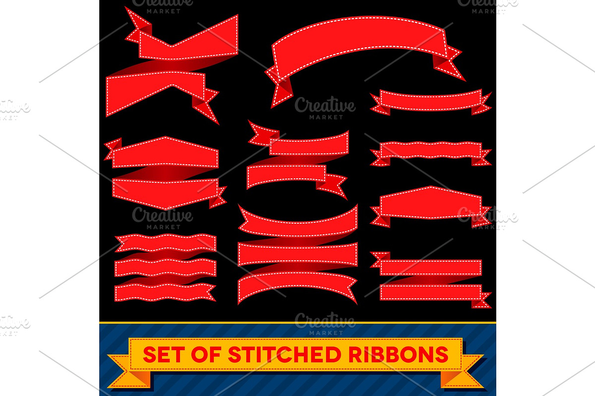 Set of bent ribbons with seam in Illustrations - product preview 8