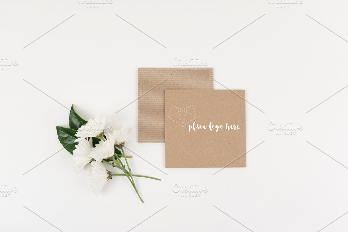 Brown Envelope with White Flowers in Product Mockups - product preview 8