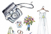 Wedding illustration, watercolor set