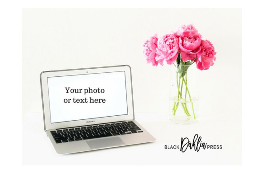 Peonies Styled Desktop with Macbook  in Product Mockups - product preview 8